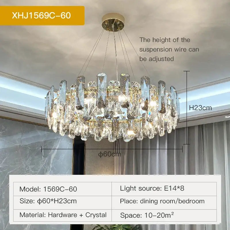 Modern gold decorbites crystal led chandelier with circular clear faceted crystals for elegant living room lighting
