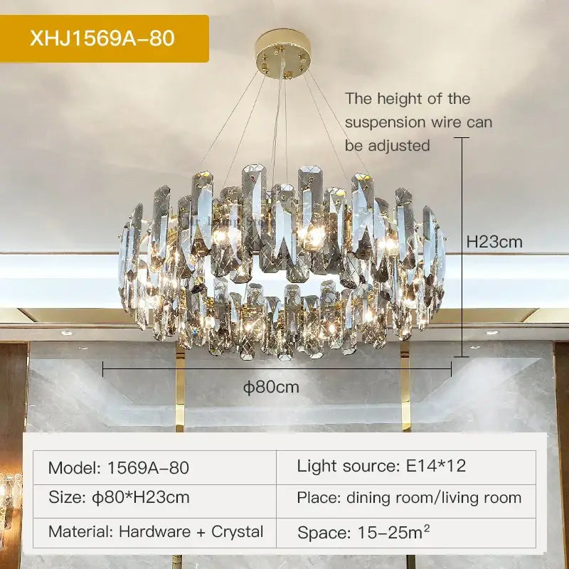 Modern gold crystal led chandelier with faceted crystal elements and metallic frame for living room decorbites crystal led
