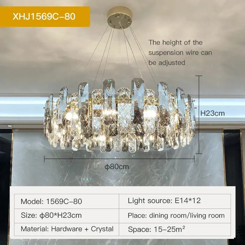 Modern gold decorbites crystal led chandelier with faceted crystal elements and metallic frame for living room light decor