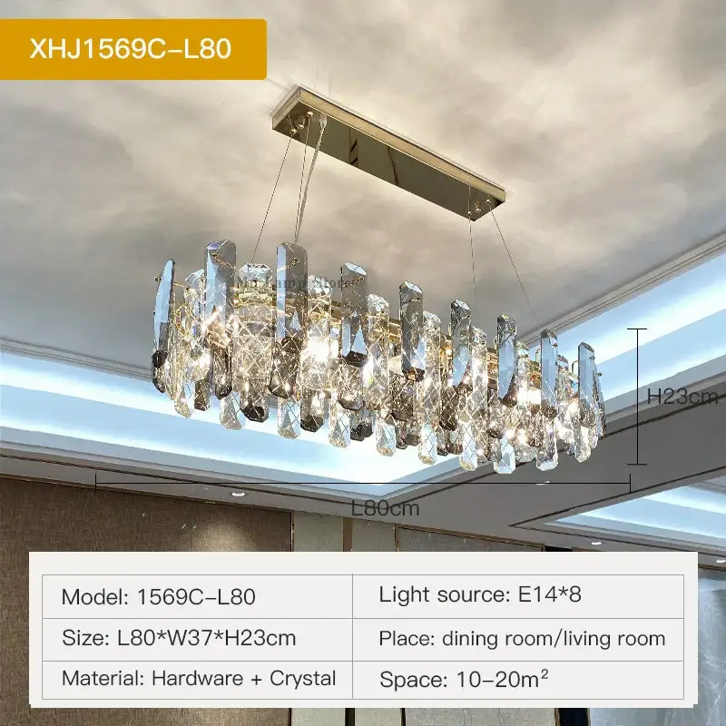 Elegant modern gold decorbites crystal led chandelier with polished metallic frame and cascading crystal droplets model xhj1569c-l80