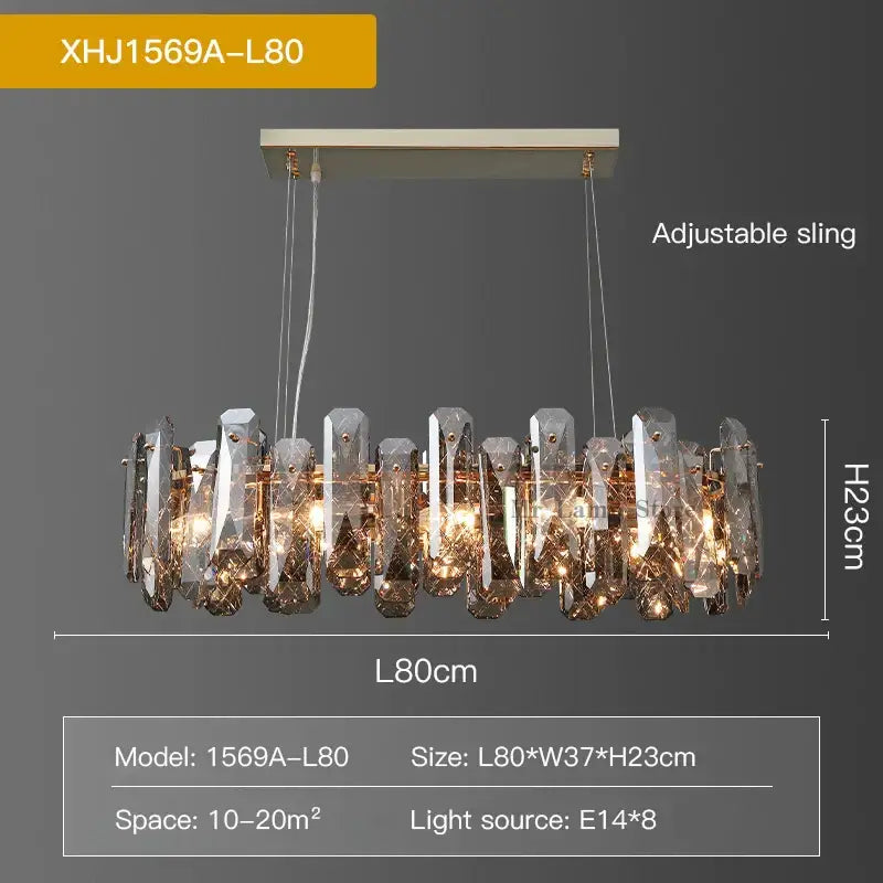 Modern gold crystal led chandelier with sleek metallic frame and hanging glass pieces decorbites crystal led design