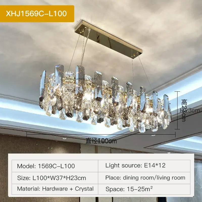 Modern gold crystal led chandelier with polished frame and cascading prisms for elegant living room decorbites crystal led