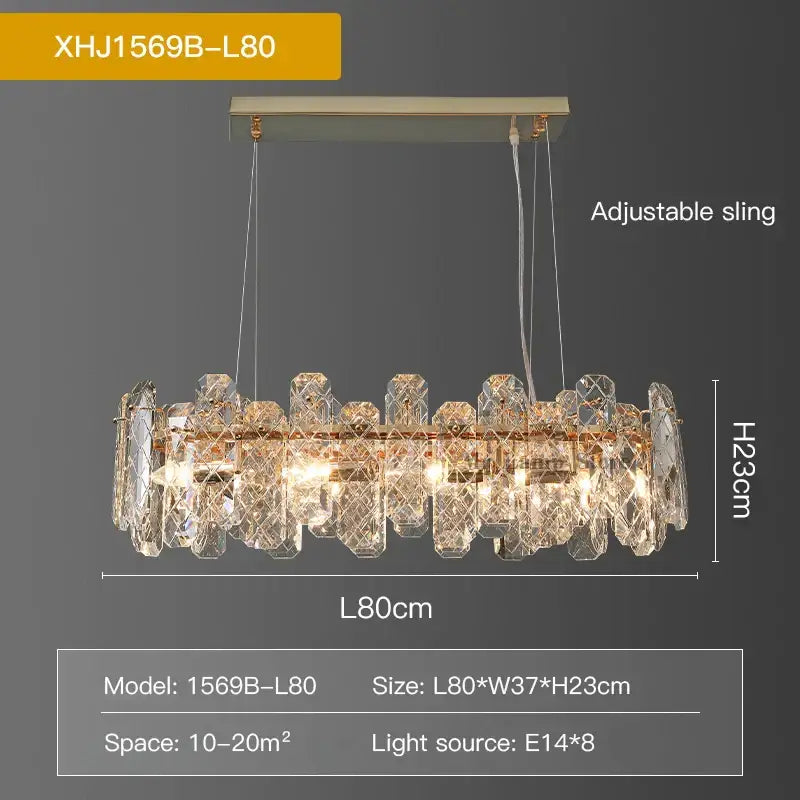 Modern gold crystal led chandelier with clear crystal droplets and rectangular ceiling mount for living room decorbites crystal led