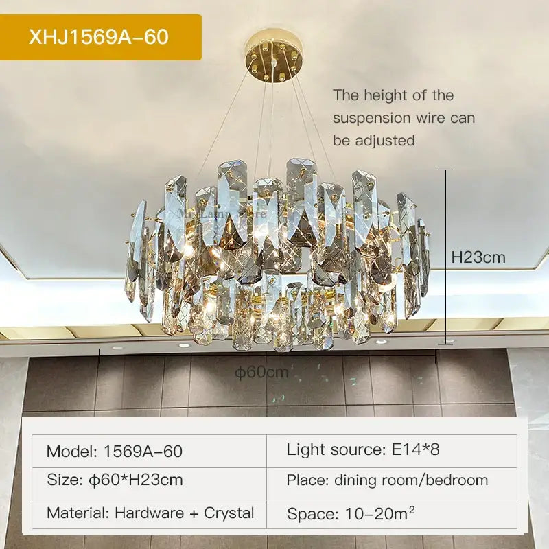 Modern gold crystal led chandelier with cascading crystal elements by decorbites crystal led for living room decor