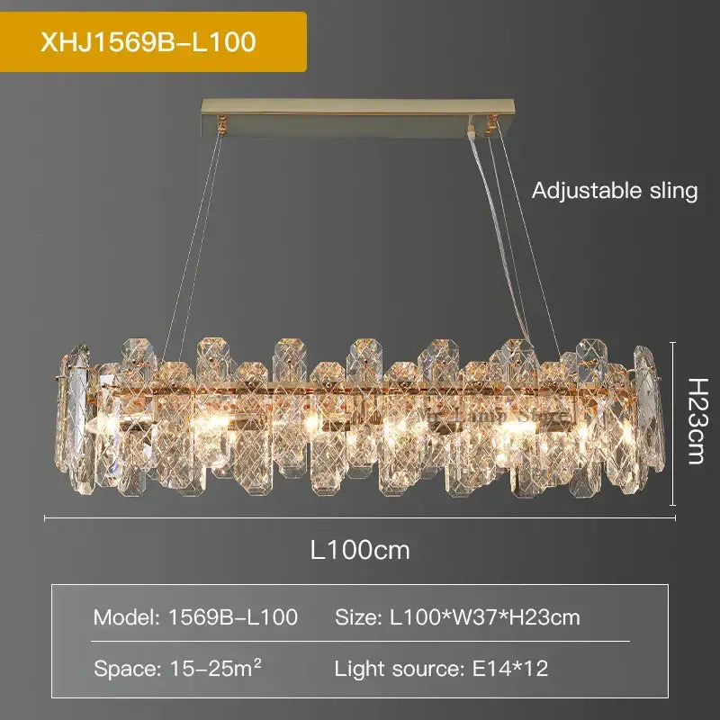 Modern gold crystal led chandelier with faceted crystals and adjustable sling suspension by decorbites crystal led
