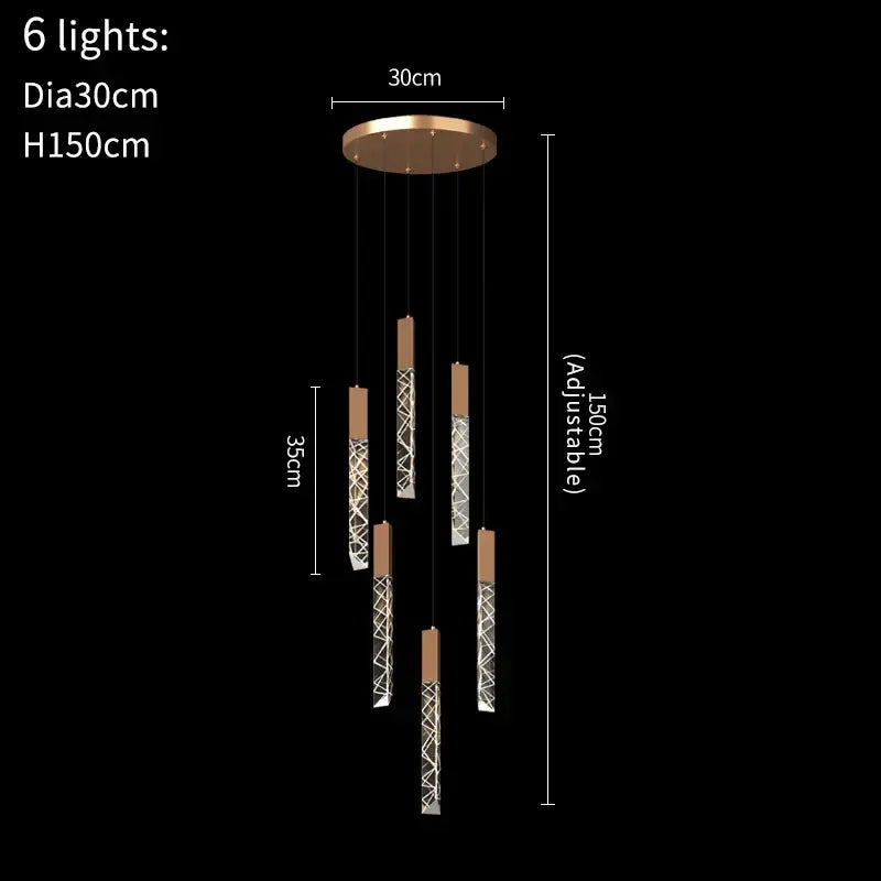 Modern gold crystal led chandelier with six adjustable copper-toned glass fixtures by decorbites crystal led for living room decor