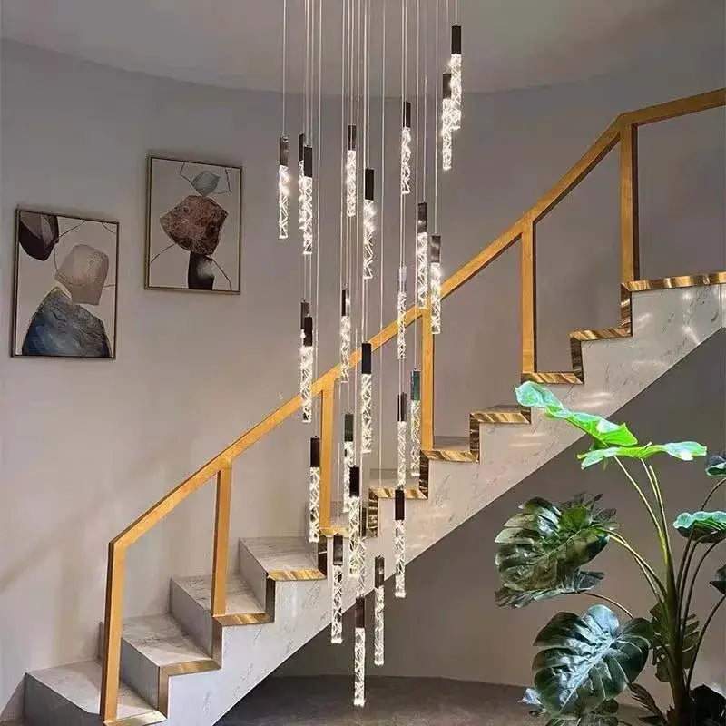 Modern gold crystal led chandelier with sleek black and clear glass elements for living room decorbites crystal led lighting