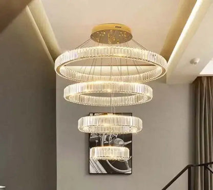 Modern gold decorbites crystal led chandelier rings with cascading crystal tiers for villa staircase decor