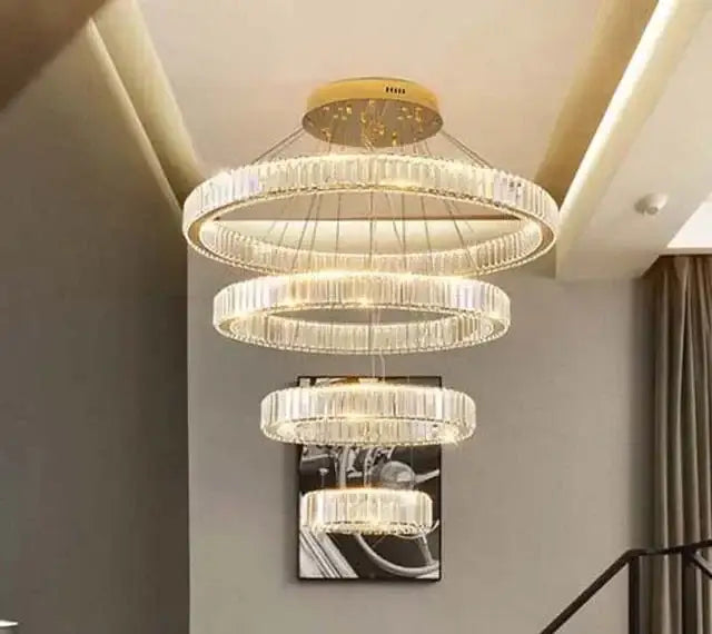 Modern gold decorbites crystal led chandelier rings with cascading crystal tiers for villa staircase decor