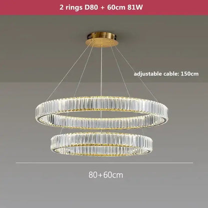 Modern gold crystal led chandelier rings with double-ring metal frames and faceted rods for villa staircase decorbites crystal led
