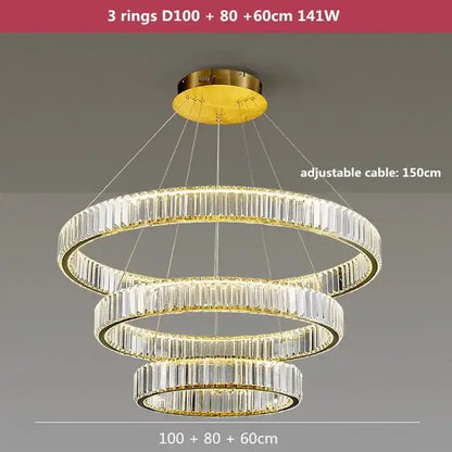 Modern gold crystal led chandelier rings with three concentric crystal segments illuminated by led lights for villa staircase decorbites crystal led