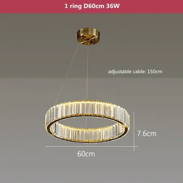 Modern gold decorbites crystal led chandelier rings with clear faceted rods for villa staircase decor lighting