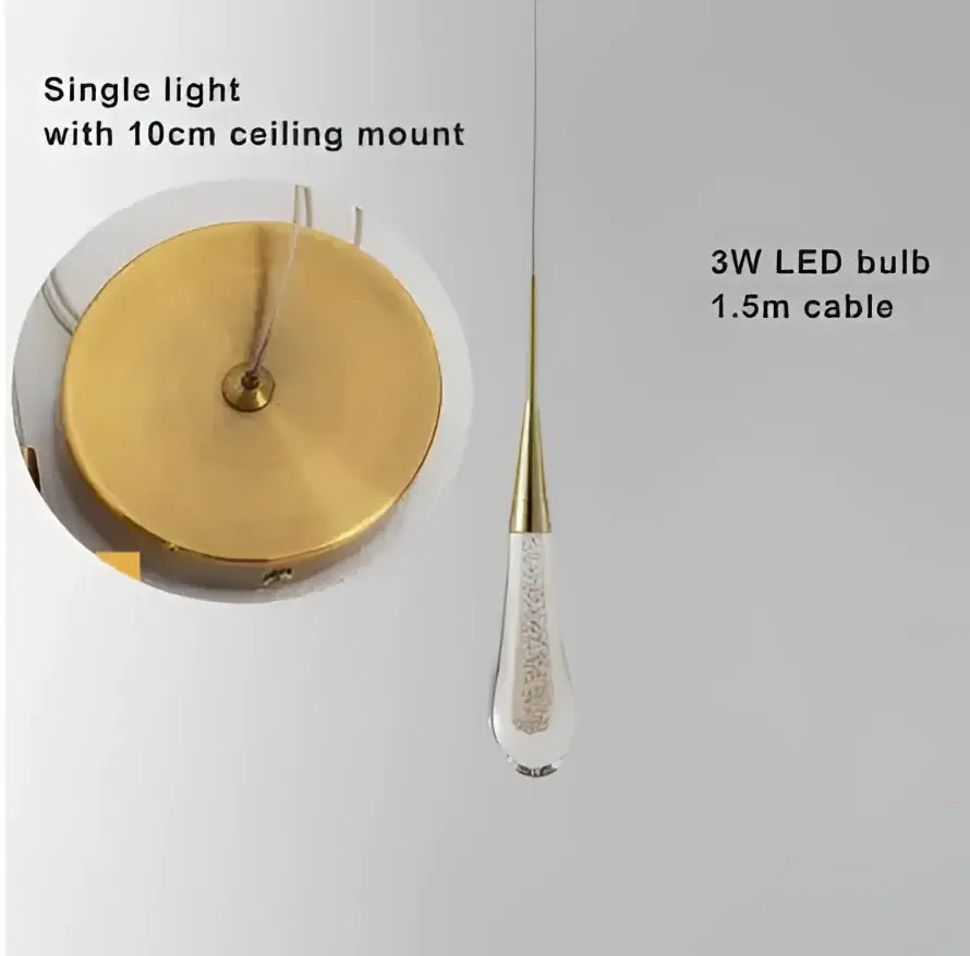 Modern gold crystal led chandelier with teardrop glass shade filled with sparkling crystals by decorbites crystal led