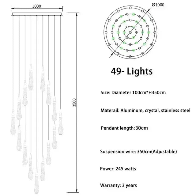 Modern gold crystal led chandelier with 49 teardrop pendants on aluminum frame for dining room decorbites crystal led