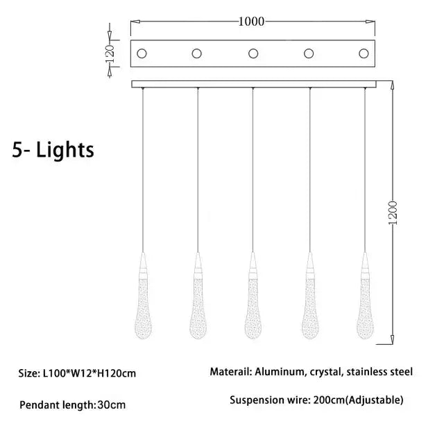 Modern gold crystal led chandelier teardrop pendant light with sleek aluminum and stainless steel decorbites crystal led design