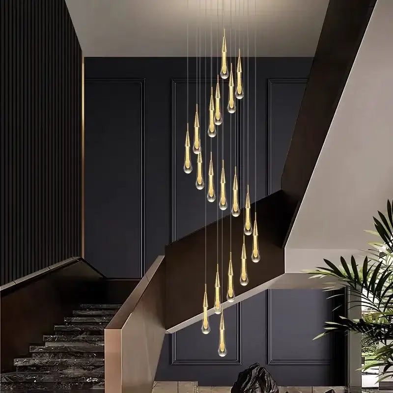 Modern gold crystal led chandelier with teardrop pendant lights for dining room decorbites crystal led lighting