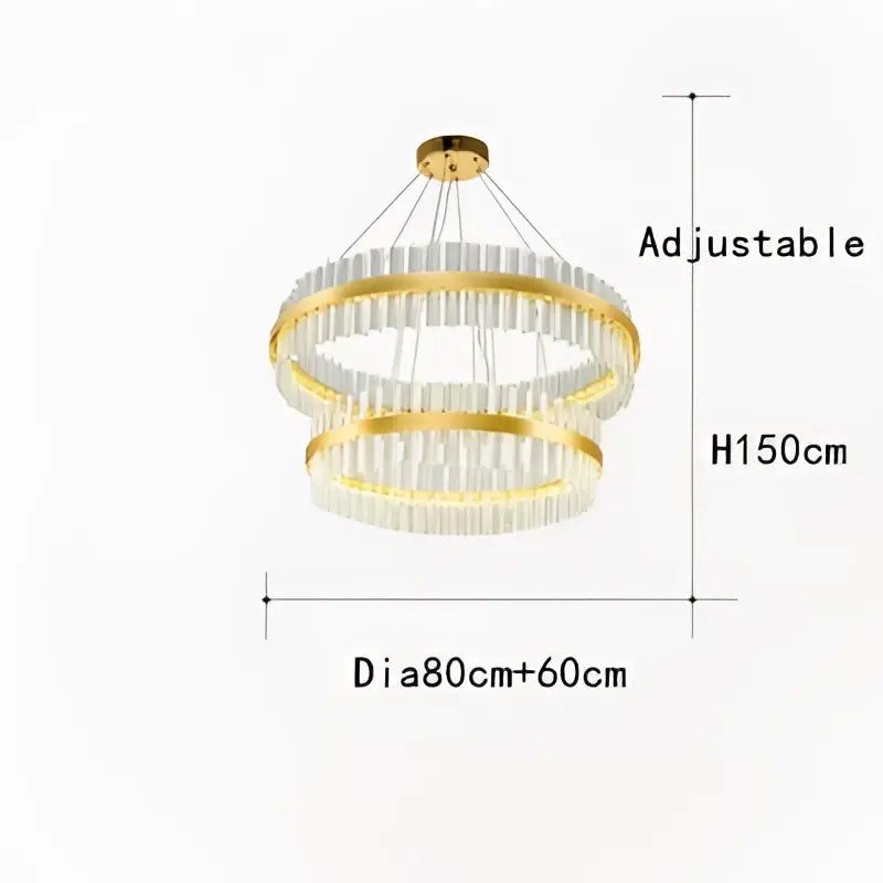 Modern gold crystal led circle pendant living room chandelier with gold-toned double-tier and adjustable height decorbites crystal led