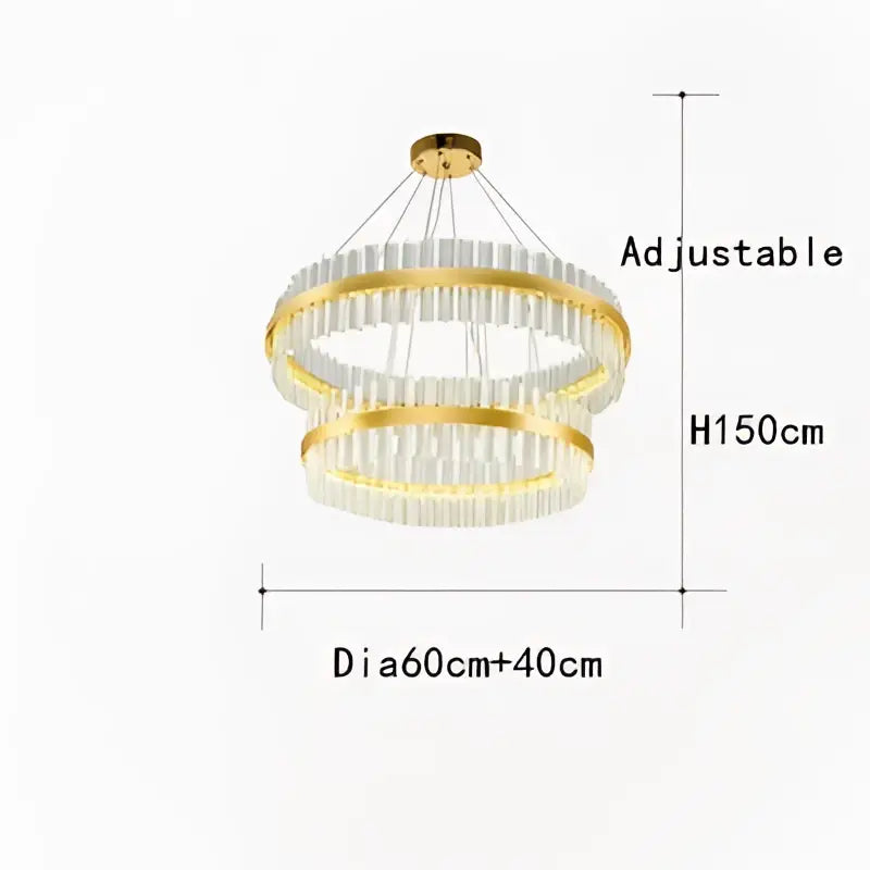 Modern gold crystal led circle pendant living room chandelier with gold-toned double-ring and clear crystal rods