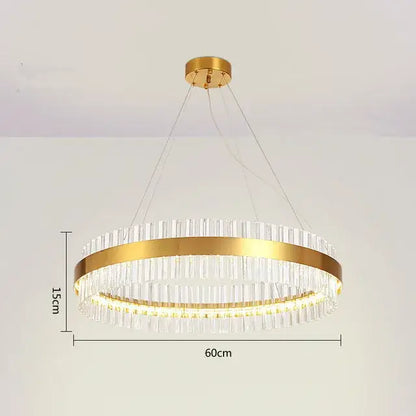 Modern gold crystal led circle pendant chandelier with clear crystal rods and illuminated led circle for living room decorbites crystal led