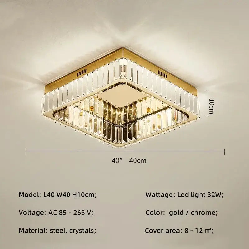 Modern gold crystal led dimmable ceiling lights featuring square design with vertical crystal prisms for living room decorbites ceiling lights