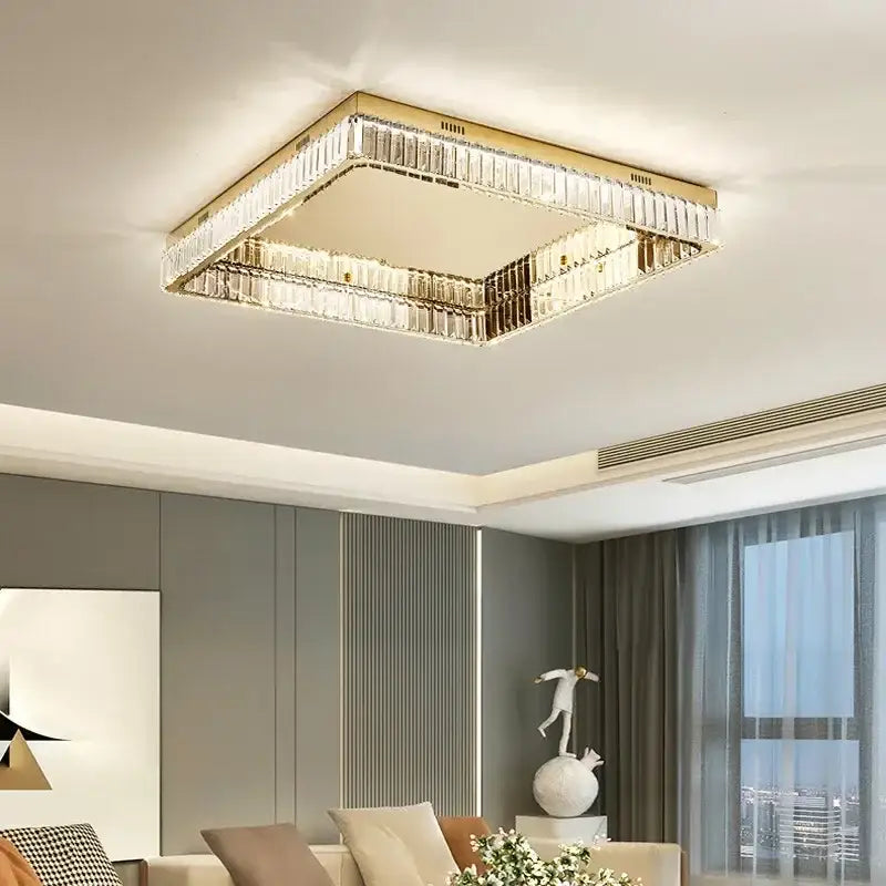 Modern gold crystal led dimmable square ceiling light with clear crystal accents for living room decorbites ceiling lights