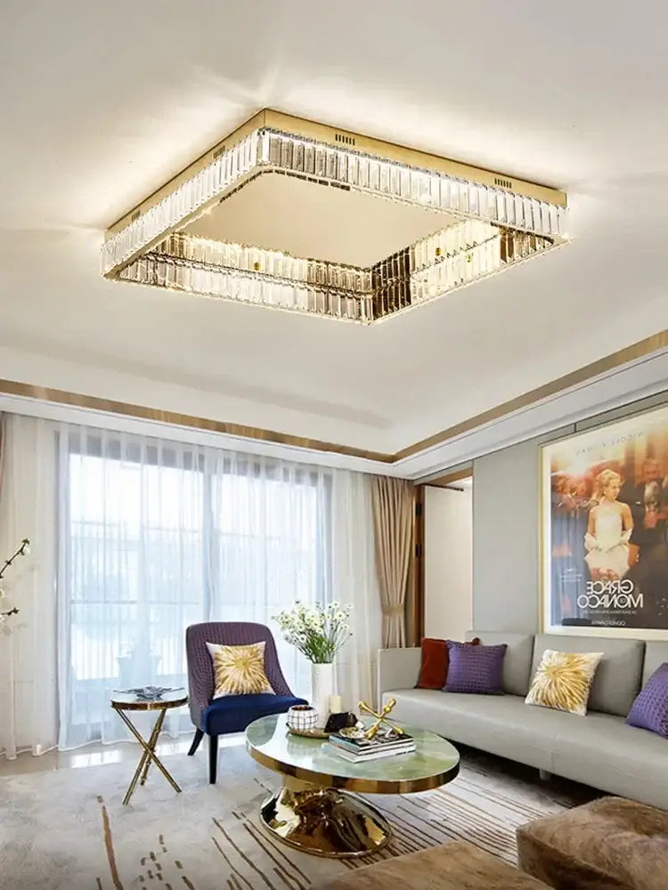 Modern gold crystal led dimmable ceiling lights with clear crystal accents for living room decorbites ceiling lights