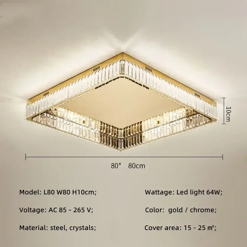 Modern gold crystal led dimmable square ceiling lights with chrome and crystal accents for living room decorbites crystal led