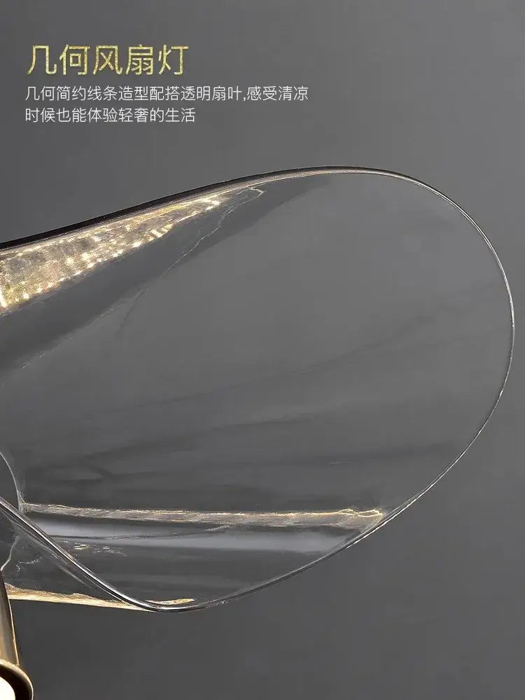 Transparent acrylic crystal led fan blade with sleek geometric design and subtle golden lighting for modern fan light decorbites crystal led