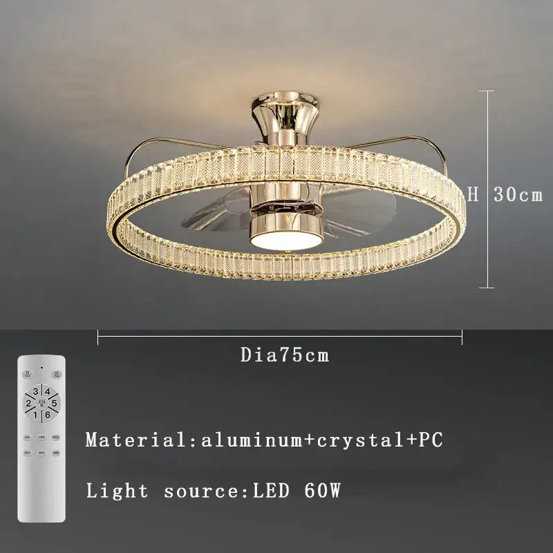 Modern gold crystal led fan light with polished chrome finish and decorbites crystal led ring for elegant bedroom decor