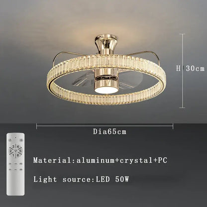 Modern gold crystal led fan light with gold aluminum frame and ornate crystal ring for elegant bedroom decorbites crystal led fan