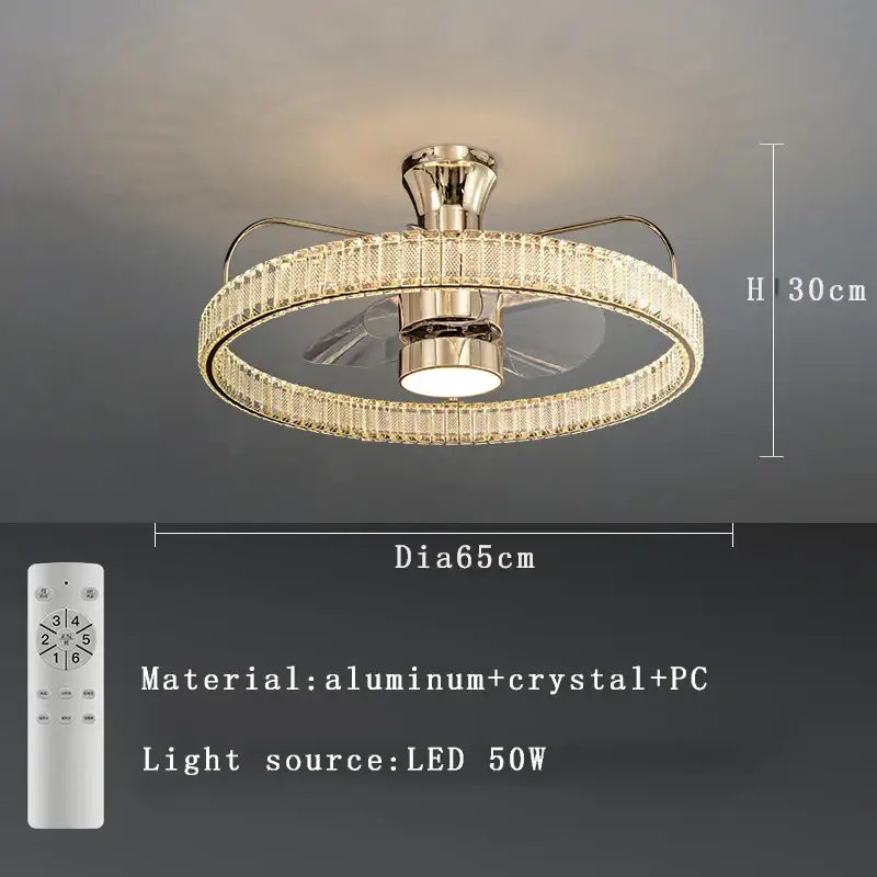 Modern gold crystal led fan light with gold aluminum frame and ornate crystal ring for elegant bedroom decorbites crystal led fan