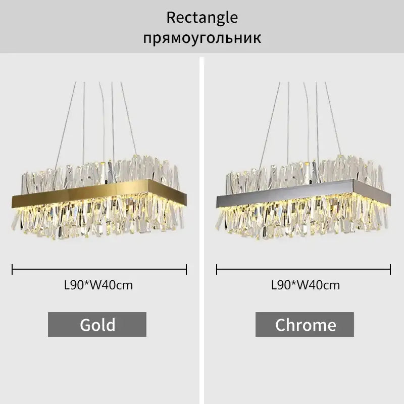 Modern gold pendant chandelier with chrome frame and cascading clear crystal tassels decorbites crystal led design for dining room