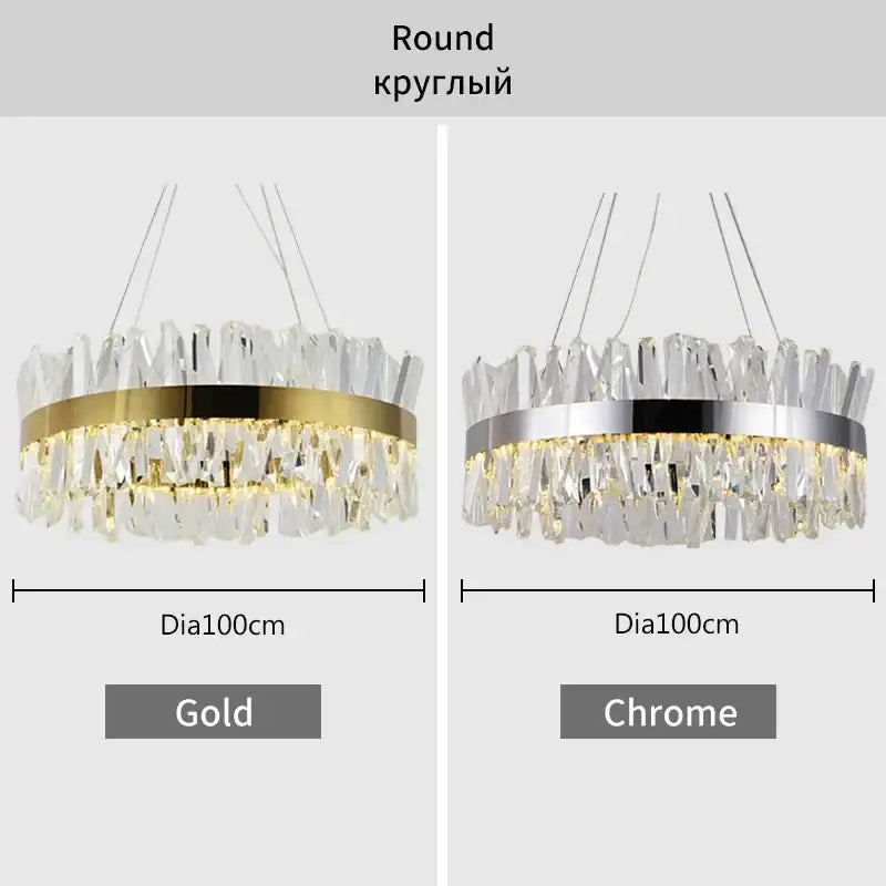 Modern gold crystal led pendant chandelier with chrome frame and cascading clear crystal shards for dining room decorbites crystal led chrome