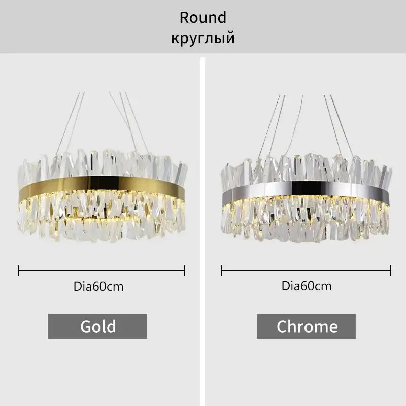 Modern gold crystal led pendant chandelier for dining room featuring elegant round decorbites crystal led chrome options