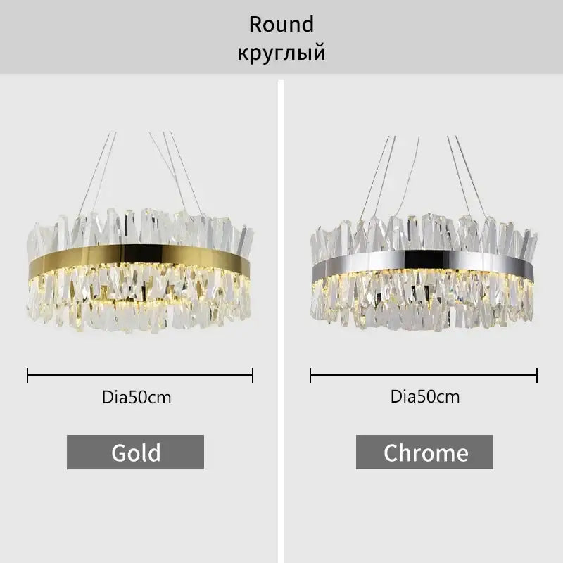 Modern gold crystal led pendant chandelier with chrome metallic band and dangling clear crystal shards for dining room decorbites crystal led