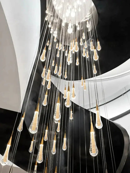 Modern gold crystal led pendant chandelier with teardrop glass pendants and gold caps for living room decorbites crystal led