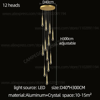 Modern gold crystal led pendant chandelier with 12 crystal teardrop pendants and aluminum ceiling mount decorbites crystal led