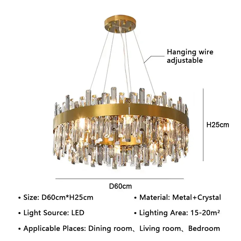 Modern gold crystal led pendant light with cascading clear crystal droplets perfect for dining room decorbites crystal led
