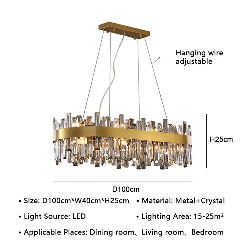 Modern gold crystal led pendant light with cascading crystal elements in a circular design for dining room decorbites crystal led pendant