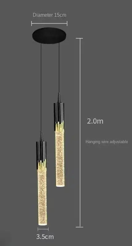 Modern gold crystal led pendant light with black and gold cylindrical glass body filled with golden led lights for living room decorbites crystal led pendant