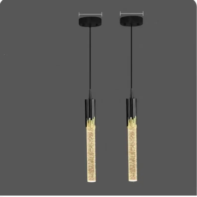 Modern gold crystal led pendant light with black cylindrical glass bodies and golden led bulbs for living room decorbites crystal led