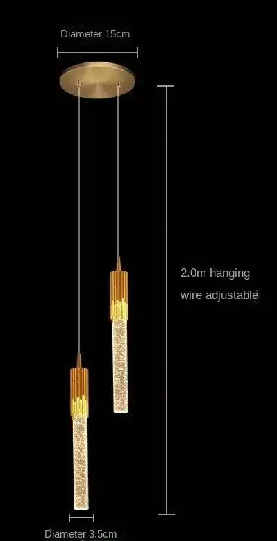 Modern gold crystal led pendant light with two cylindrical glass shades filled with crystals for living room decorbites crystal led pendant
