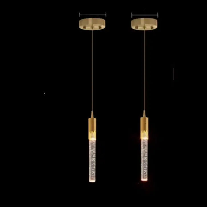 Modern gold crystal led pendant light with gold-toned cylindrical design and clear crystal led glass tubes for living room decorbites crystal led pendant