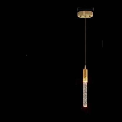 Modern gold crystal led pendant light with cylindrical glass body filled with sparkling crystals for living room decorbites crystal led pendant