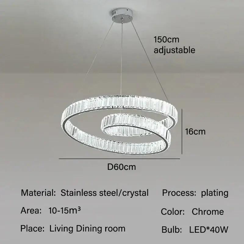 Modern gold crystal led pendant lights featuring a chrome-finished double-ring chandelier with crystal led accents for dining room decorbites crystal led