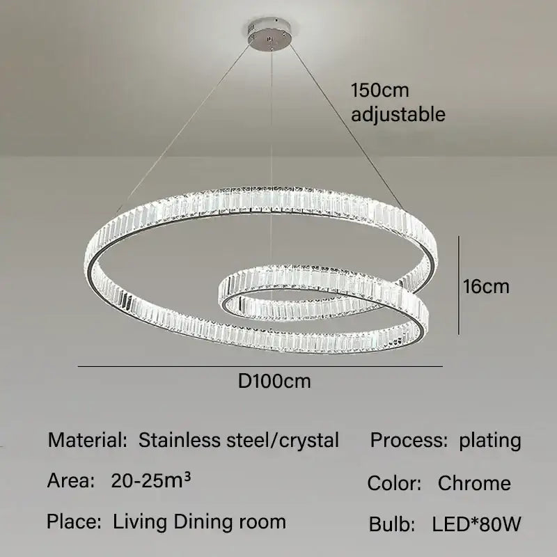 Modern gold crystal led pendant lights with chrome-finished double-ring chandelier and crystal accents for dining room decorbites crystal led
