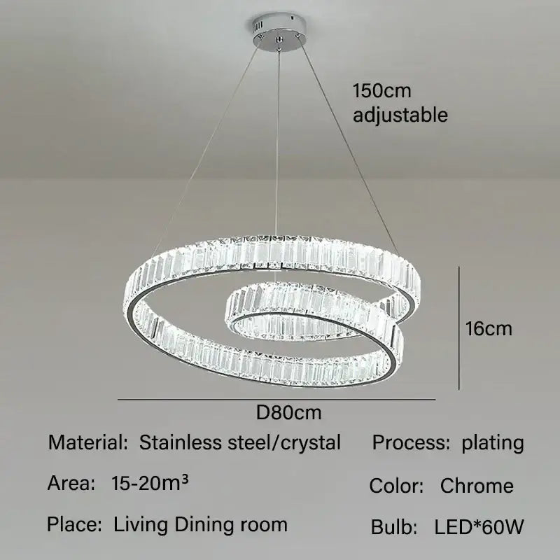 Modern gold crystal led pendant lights featuring a chrome-finished double-ring led chandelier with crystal accents for dining room decorbites crystal led