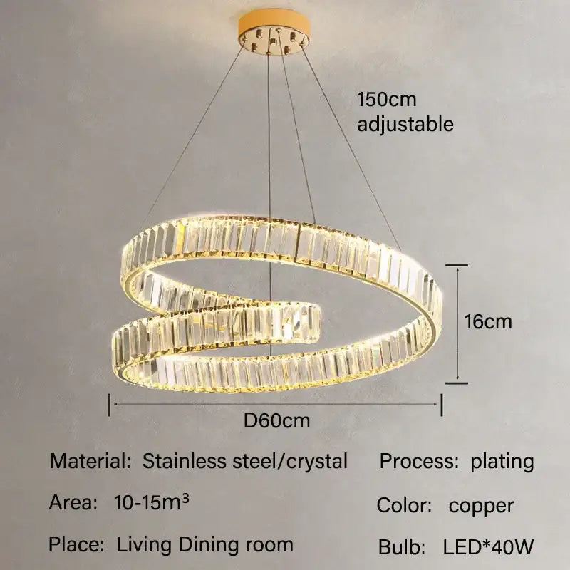Copper-finished modern gold crystal led pendant double-ring chandelier with crystal accents for dining room decorbites crystal led