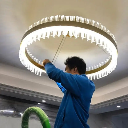 Modern gold crystal led ring chandelier with double-ring design and clear crystal accents for dining room decorbites crystal led lighting