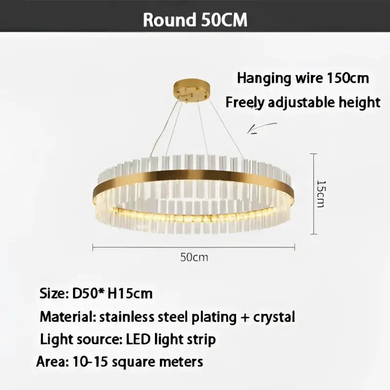 Round 50cm modern gold crystal led ring chandelier with gold-plated stainless steel frame and led light strip for decorbites crystal led lighting